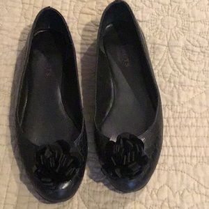 Talbots Black “Croc” Flats with Adornment at Toe